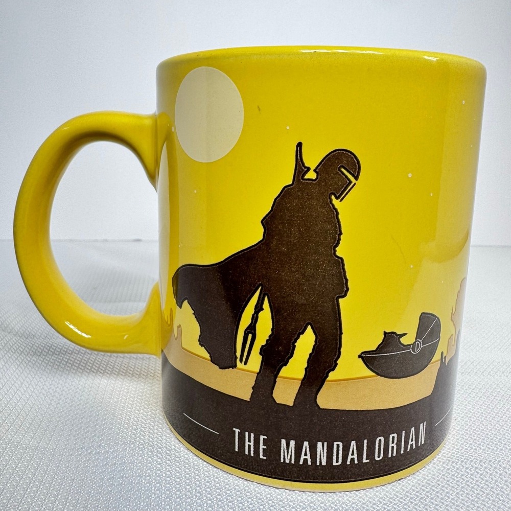 Star Wars The Mandalorian Coffee Mug Disney Baby Yoda Grogu Silhouette YellowCup - Picture 3 of 8